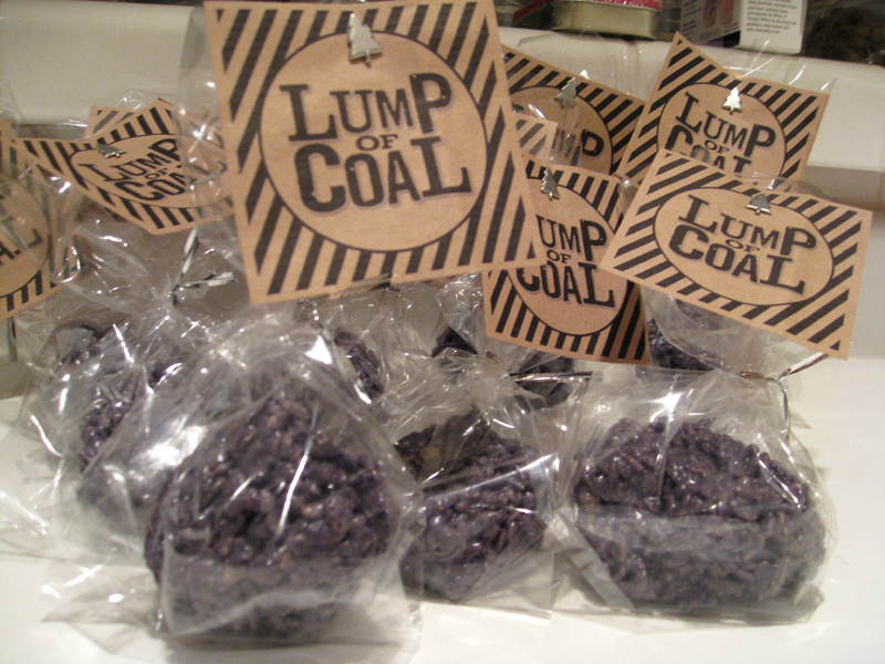 image of rice krispy lumps of coal in baggies